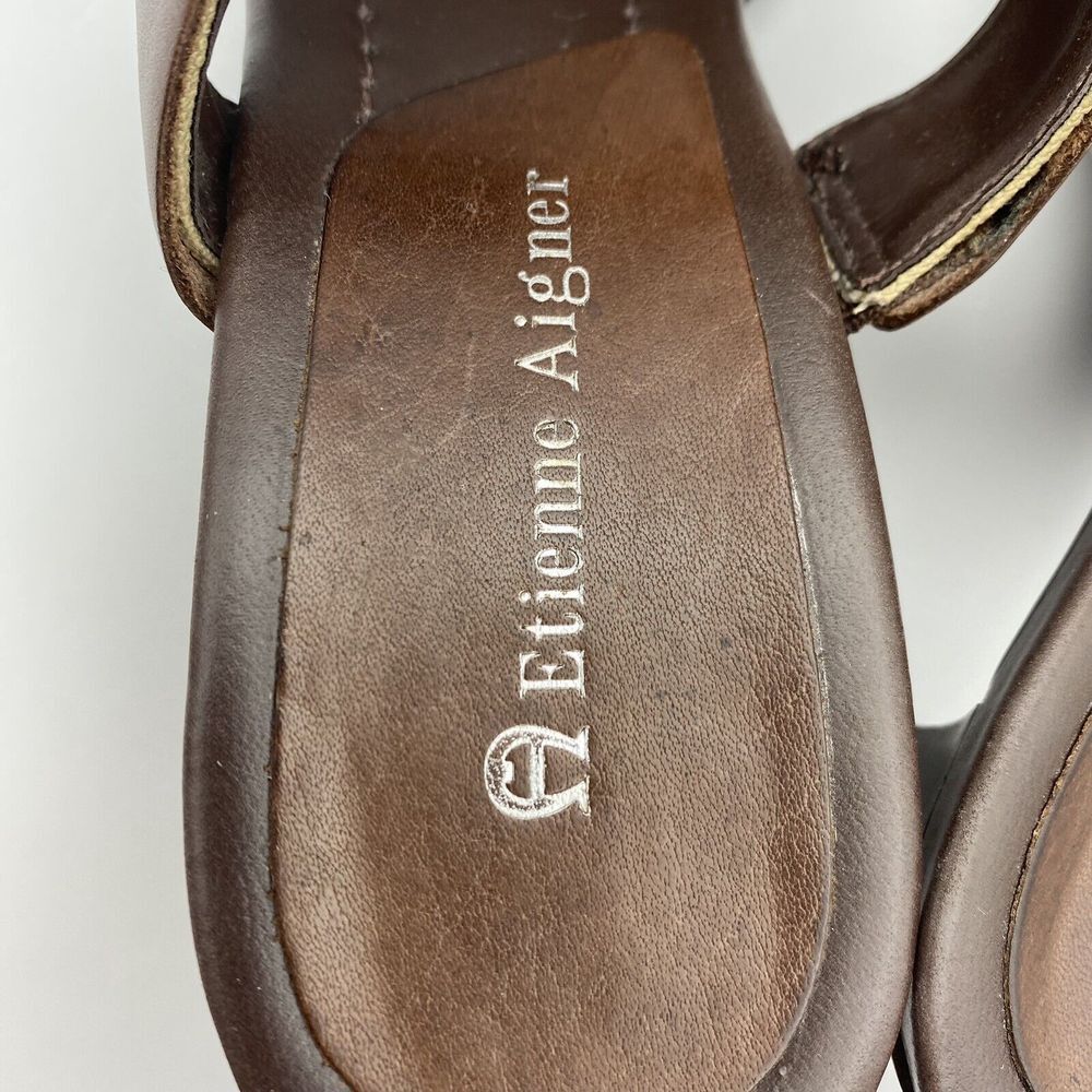 Etienne Aigner Womens US Size 7 M Block Heel Mule Brown Leather Sandal Open Toe - Picture 7 of 11